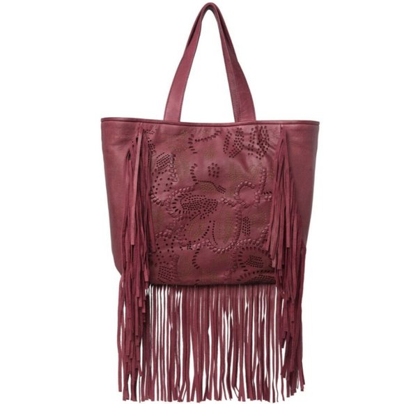 NWT Frye Vivian Leather Fringe Tote Bag - Open Red - Picture 1 of 5